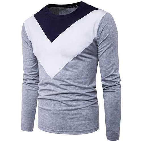 Mens Hit Color Casual T-shirt O-neck Long Sleeve Cotton Tops