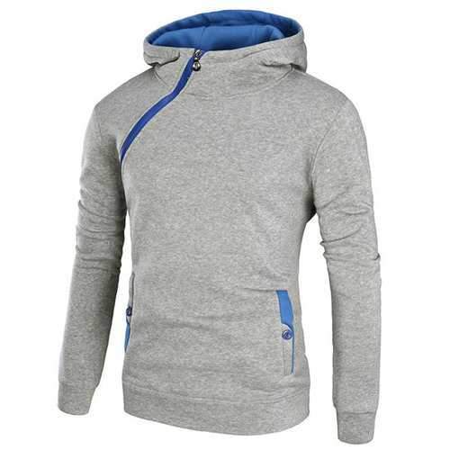 Mens Hoodies Solid Color Side Zipper Thick Casual Sport Hooded Tops