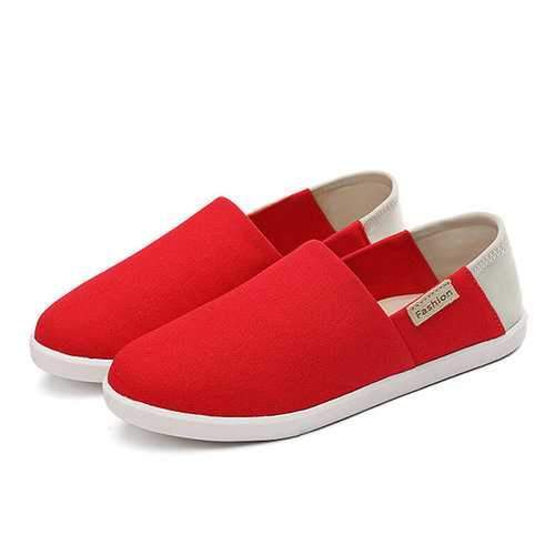 Canvas Color Blocking Flat Slip On Loafers