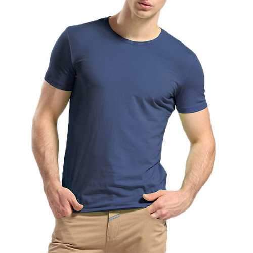 Basic Elastic Slim Soft Cotton Crew Neck Solid Color Casual T-shirt for Men