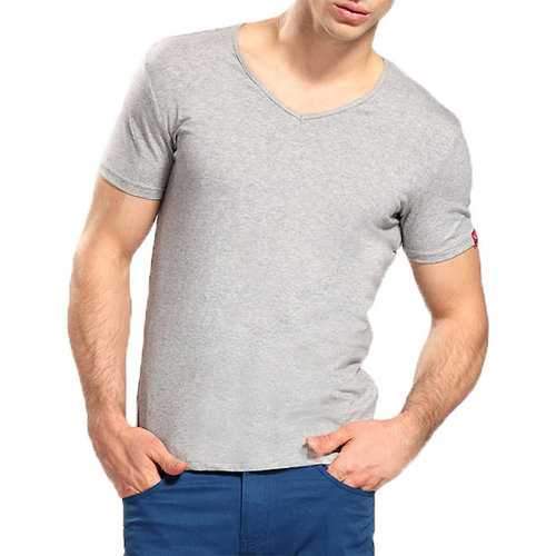 Mens Brief Style Solid Color Basic Cotton Tops V-neck Short Sleeve Casual T-shirt