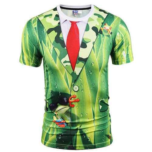 Mens Creative 3D Printed Funny Party Tops Sexy Fake two pieces T-shirt