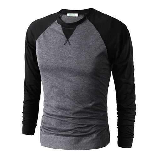 Mens Spring Fall Hit Color Round Neck Short Sleeve Casual Cotton T-shirt