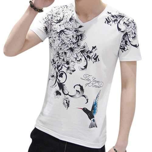 Mens Hummingbird Printing Short Sleeve T-Shirt