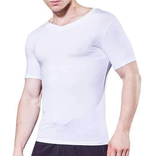 Mens Pro Quick-drying Skinny Fit V-Neck Tops Fitness Training Running Sport T-shirt