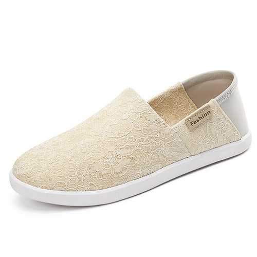 Lace Canvas Slip On Soft Flat Casual Shoes