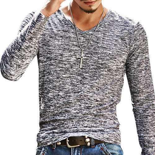 Mens Casual Solid Slim Fit Long-Sleeved T-shirt