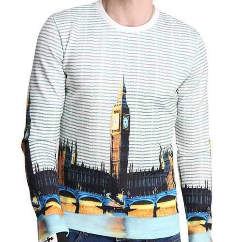 Mens Digital Printing Hoodies O-neck Collar Long Sleeve Slim Fit Casual T-Shirts