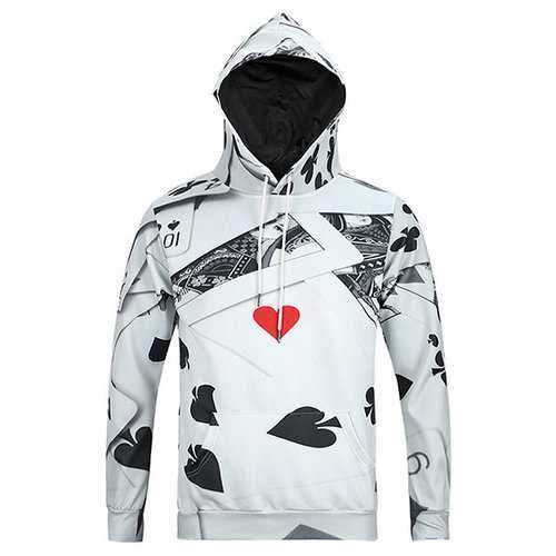 Mens Loose Poker Printing Hoodie