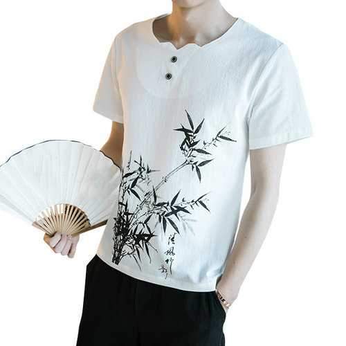 Plus Size Chinese style Breeze-Bamboo Printing T-shirt