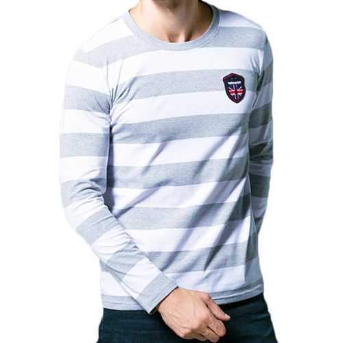 Mens Cotton O-Neck Striped Long-Sleeved T-Shirt