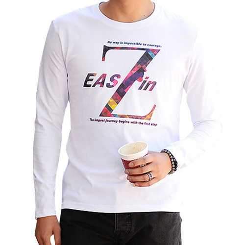 Mens O-Neck Letter Printing Long-Sleeved T-Shirt