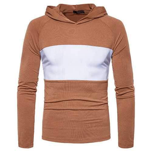 Mens Patchwork Hit Color Pullover Casual Hoodies
