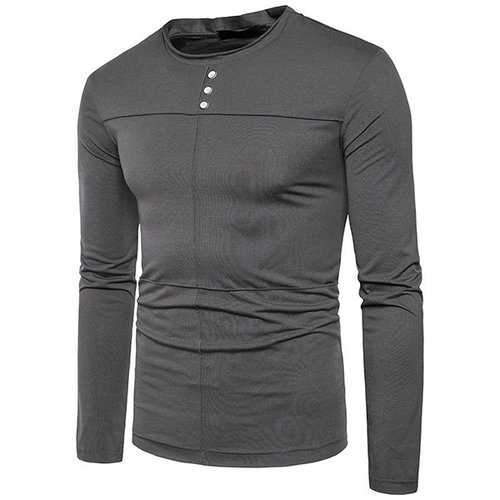 Mens Spring Fall Brief Style Solid Color Casual T-shirt