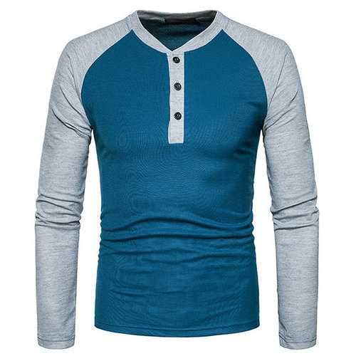 Hit Color Buttons Half-cardigan Casual T-shirt for Men