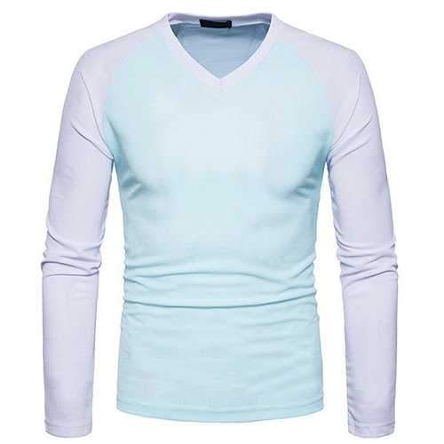 Mens Fall Winter Patchwork Hit color Casual T-shirt