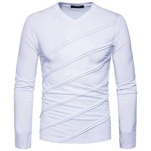 Mens Folding Design Solid Color Casual T-Shirts