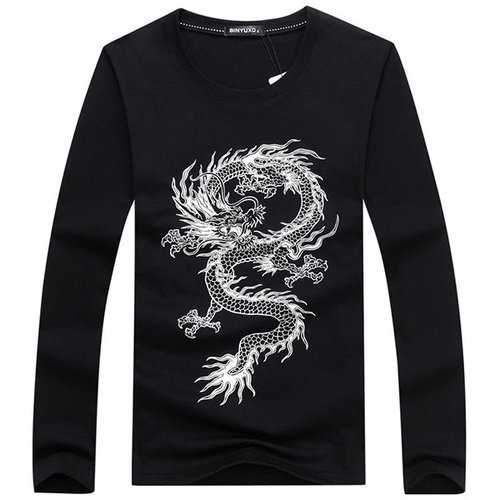 Chinese Dragon Printing O-Neck Fashion T-Shirt