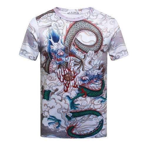 Dragon Robe Printing Slim Fit Short Sleeve T-Shirt