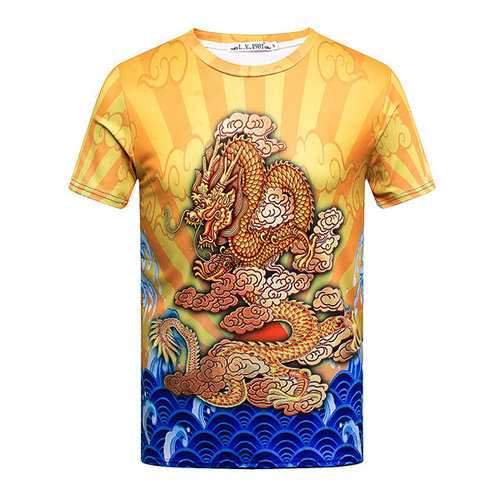 Dragon Robe Printing Slim Fit Short Sleeve T-Shirt