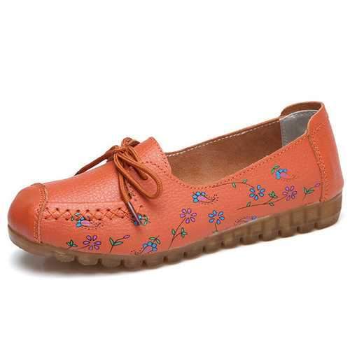 Floral Printing Comfortable Lace Up Soft Flat Shoes