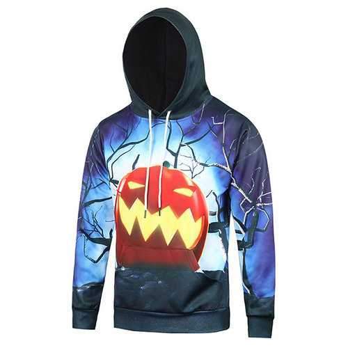 Mens Halloween Printed Casual Hooded Sweatshirts