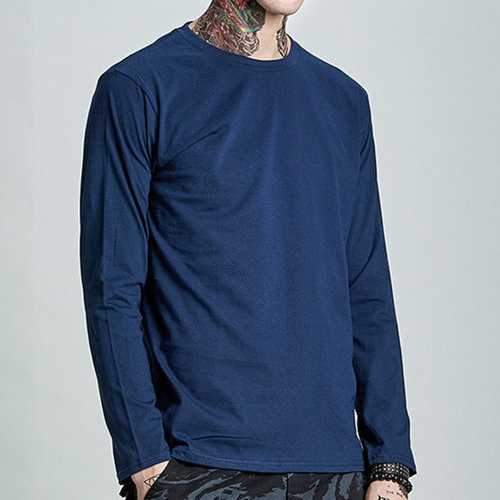 100% Cotton Casual Solid O-neck Long Sleeve T-shirt for Men