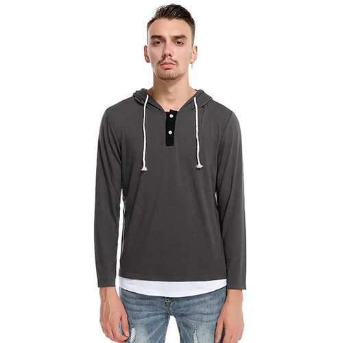 Mens Fashion Layered Hooded Long Sleeve T-Shirt