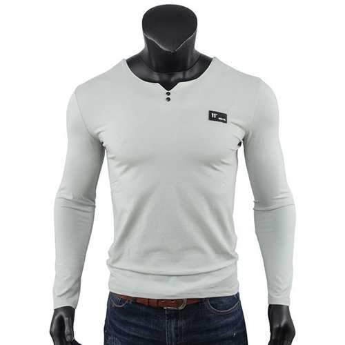 Mens Solid Slim Fit Zipper V-Neck Long Sleeve T-Shirt