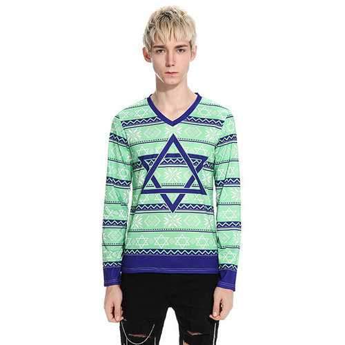 Mens Wave Stripe Pattern Creative 3D Printing T-Shirt