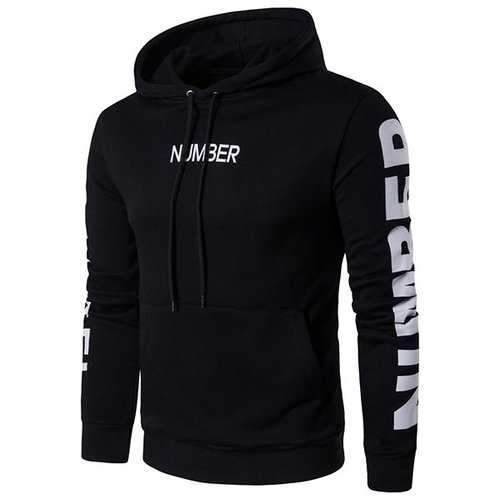 Mens Cotton Casual Letter Printing Hoodie