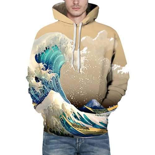 Mens 3D Wave Pattern Printed Hoodies