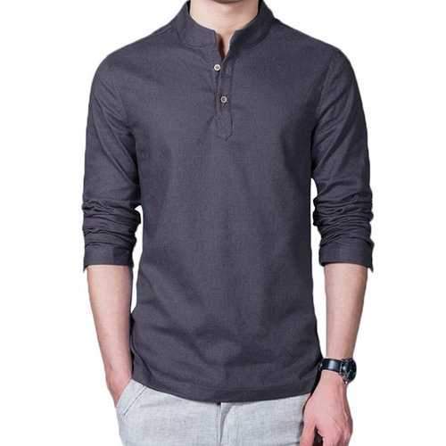 Mens Linen Solid Color Casual T-shirts