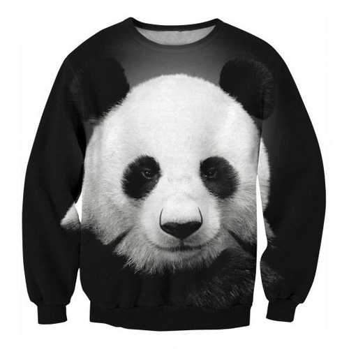 Mens Fashion Pander Printing O-Neck Collar Sweatshirt