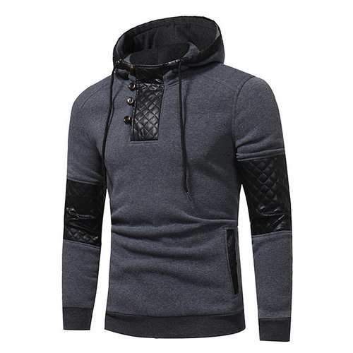 PU Leather Patchwork Casual Hoodies