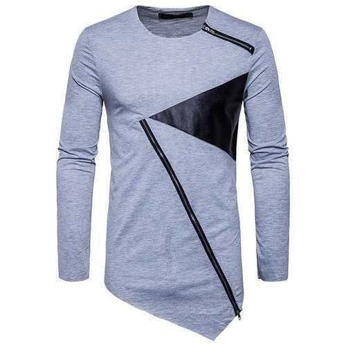 Mens Irregular Hem Patchwork Casual T-shirt