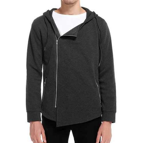 Irregular Hem Zip Up Casual Hoodies