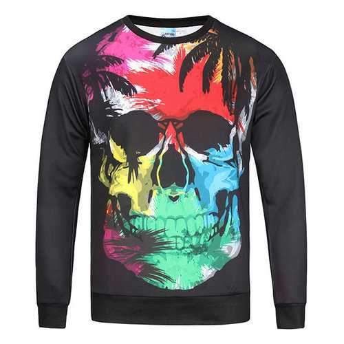 Mens Halloween 3D Colorful Skull Printing T-shirt