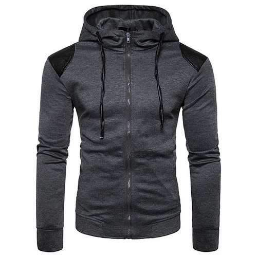 Patchwork Zip Up Casual Hoodies