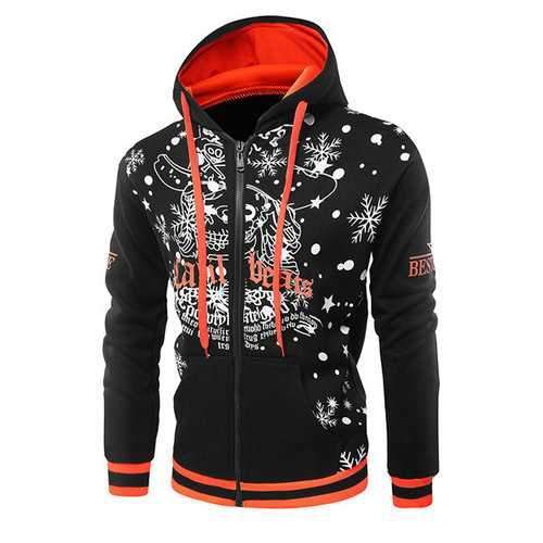 Mens Fashion Christmas Style Zip Up Hoodie