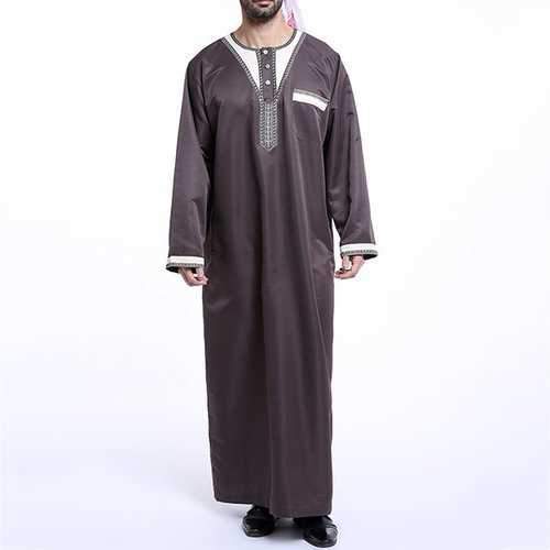 Muslim Middle East Mens Fashion Solid Robes Suit