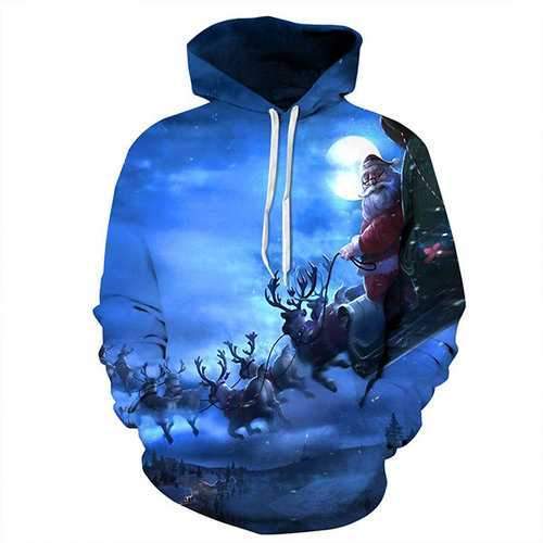 Unisex Casual Santa Claus Printing Long Sleeve Hoodie