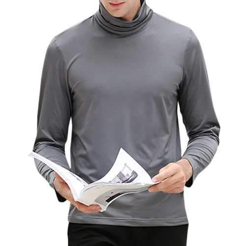 Mens Slim Fit Elastic High Collar T-Shirt