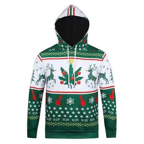 Christmas Deer Printed Casual Hoodies