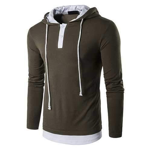 Mens False Two Pieces Hooded T-shirt