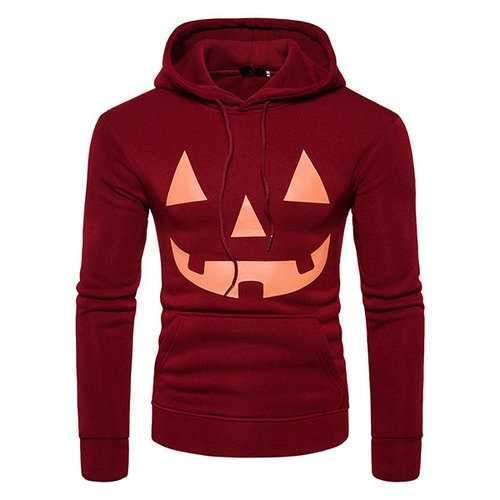 Mens Fashion Pumpkin Printing Long Sleeve Hoodie