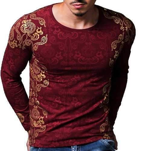 Mens Fashion Golden Printing Slim Fit Elastic T-shirt