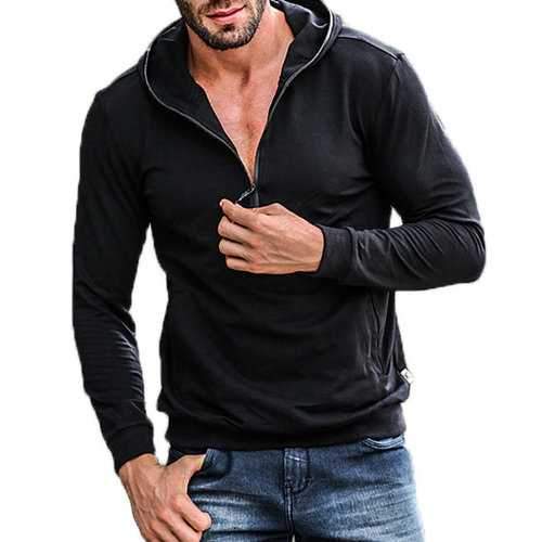Mens Fashion Solid Zip Up Hoodie