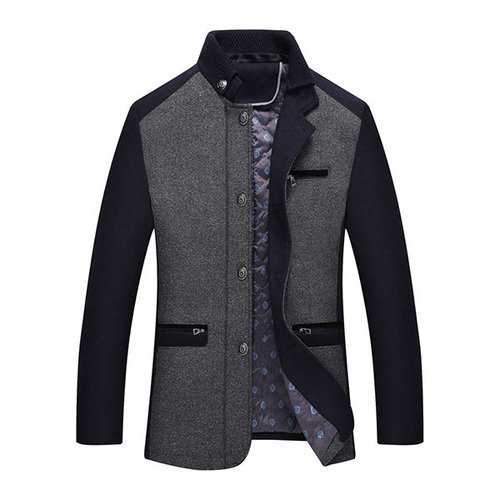 Patchwork Knitting Collar Woolen Coat