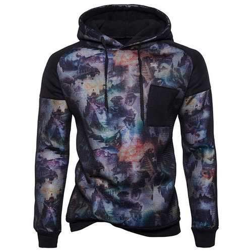 Mens 3D Print Mesh Patch Hoodies